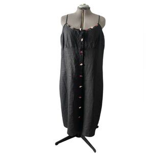 Sara Isabella Black 100% Irish linen Dress Rose appliqué Plus size 20